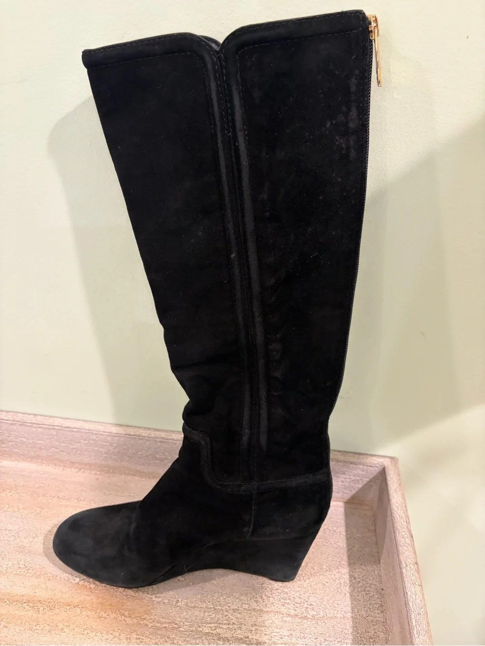 Tory Burch Black Knee-High Wedge Boot - Suede Classic Women’s Boot